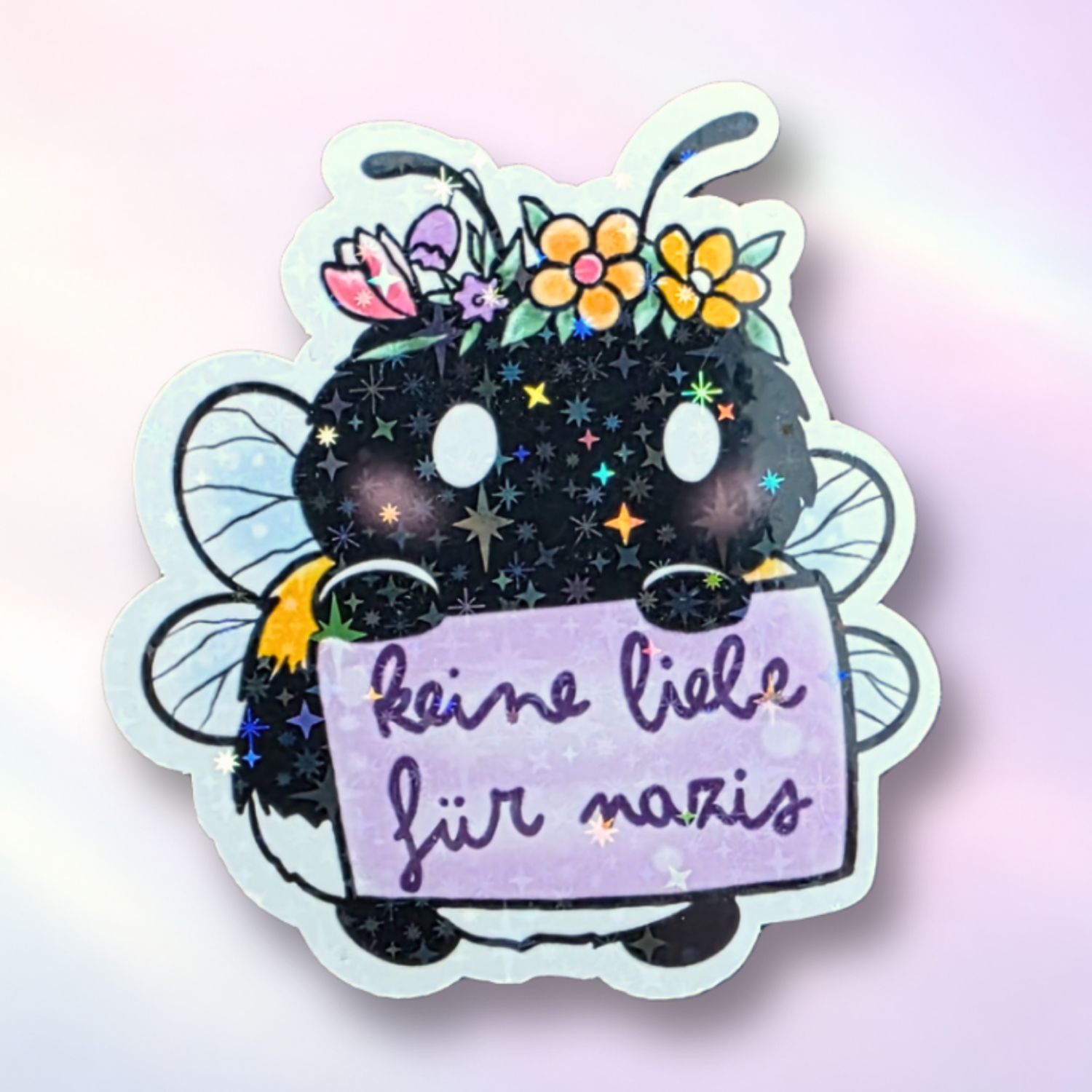 Holo-Sticker "Hummel - keine liebe für nazis"