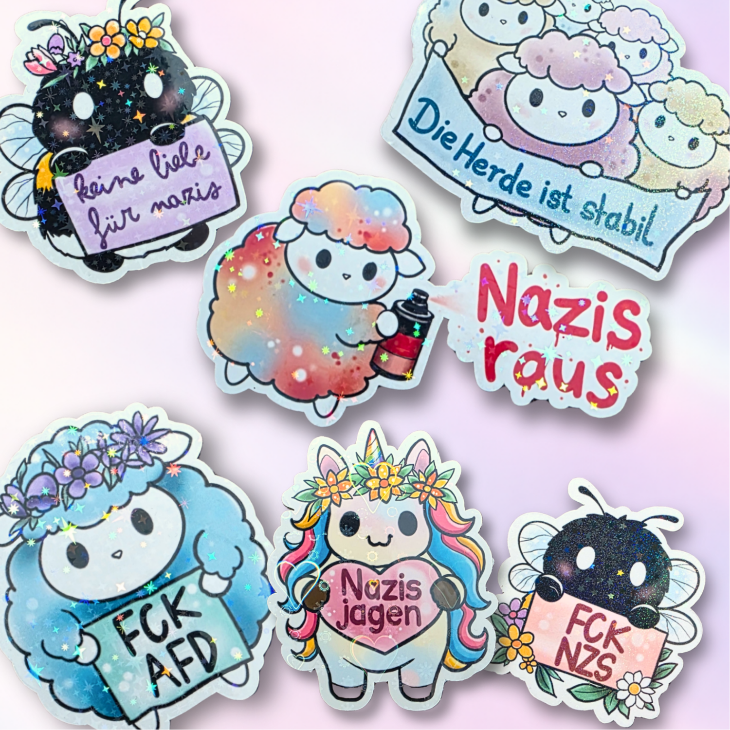 Holo-Sticker-Bundle "Gegen rechts"