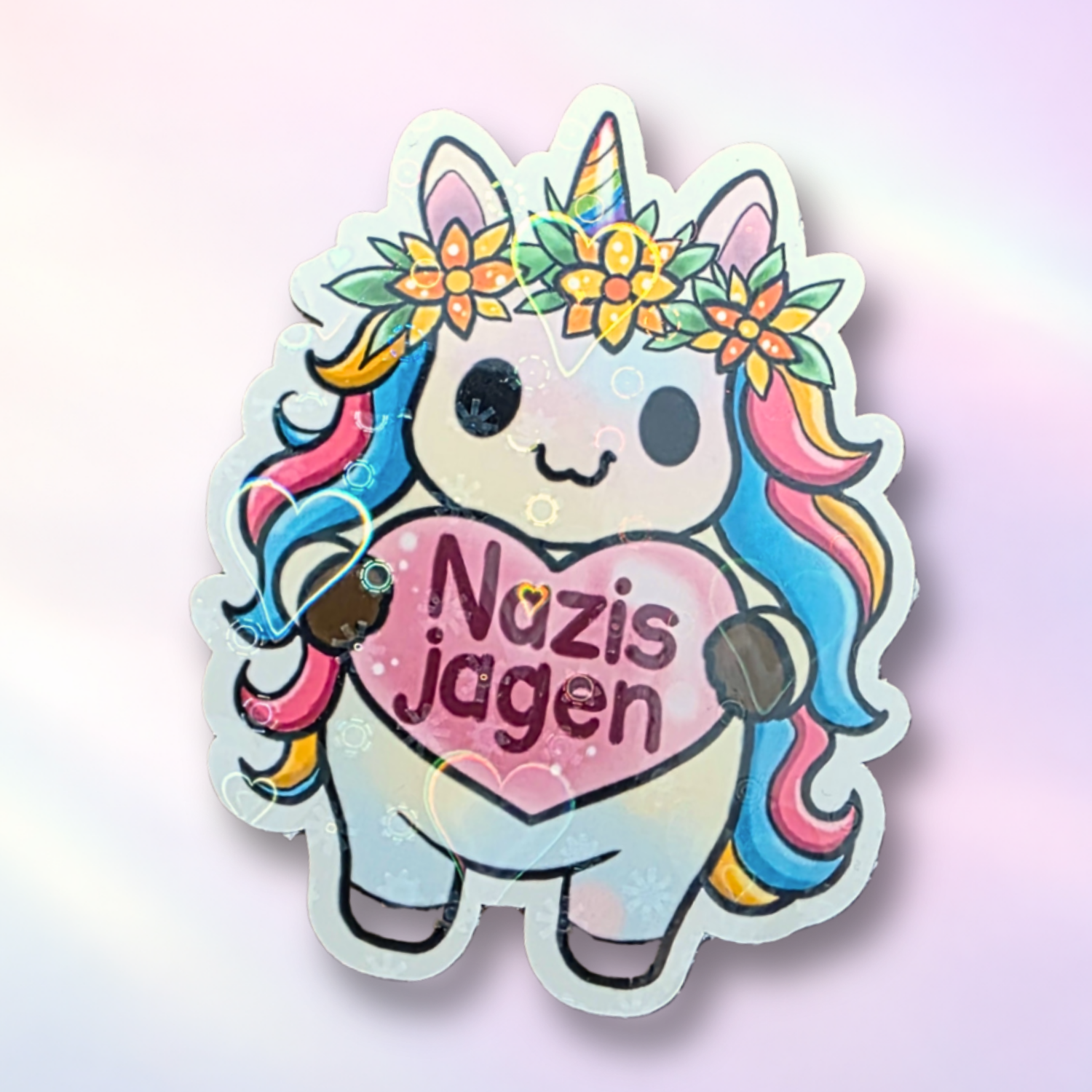 Holo-Sticker "Einhorn - Nazis jagen"