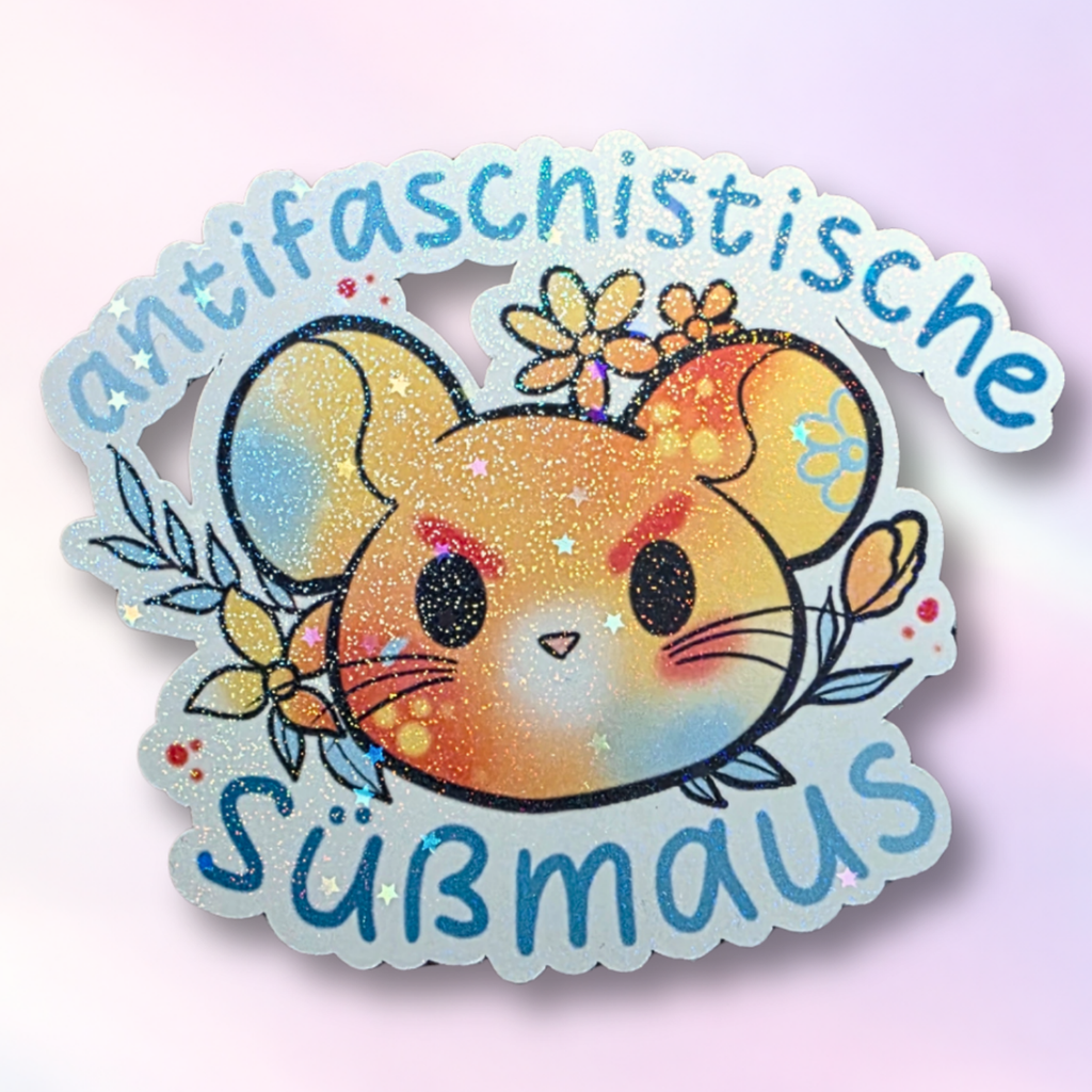 Holo-Sticker "Süßmaus Antifa"