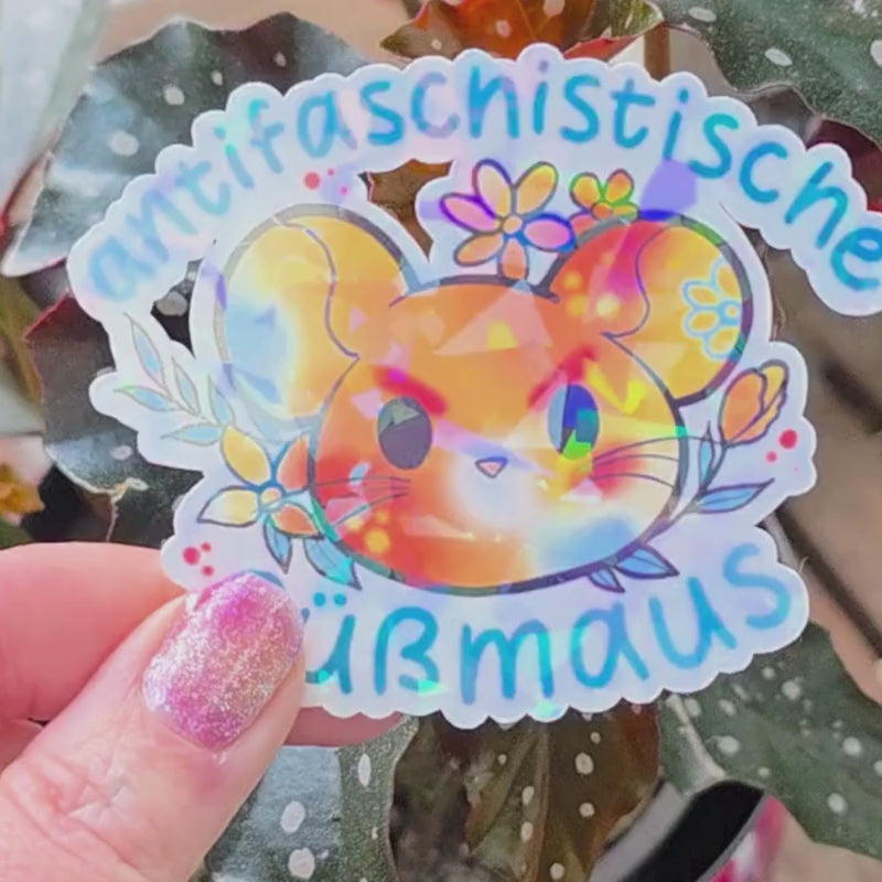 Holo-Sticker "Süßmaus Antifa"